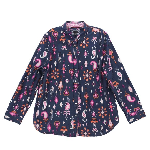 TALBOTS Button Up Shirt Blue All Over Print 100% Cotton Size XL - Picture 2 of 7